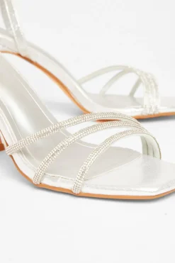 Quiz Diamante Block Heels Silver Discount