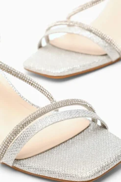 Quiz Diamante Block Heeled Sandals Silver Clearance