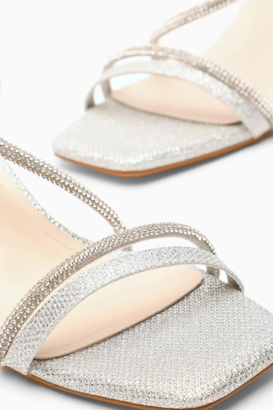 Quiz Diamante Block Heeled Sandals Silver Clearance