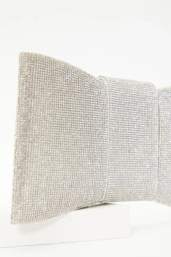 Quiz Silver Diamante Bow Bag Outlet