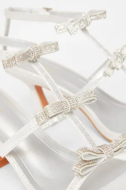 Quiz Diamante Bow Heels Silver New
