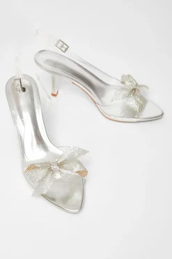 Quiz Diamante Bow Heels Silver Best