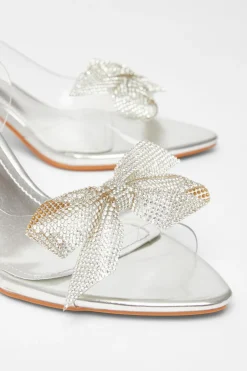Quiz Diamante Bow Heels Silver Best