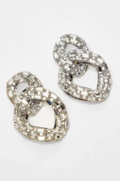 Quiz Silver Diamante Chain Drop Earrings New
