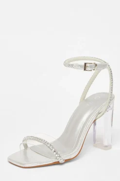 Quiz Diamante Clear Block Heels Silver Online