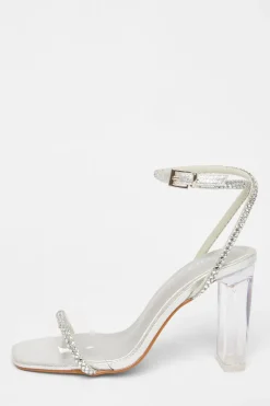 Quiz Diamante Clear Block Heels Silver Online