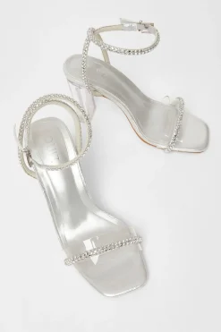 Quiz Diamante Clear Block Heels Silver Online