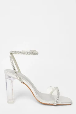 Quiz Diamante Clear Block Heels Silver Online