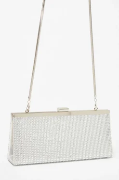 Quiz Diamante Clutch Bag Silver Outlet