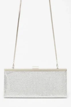 Quiz Diamante Clutch Bag Silver Outlet