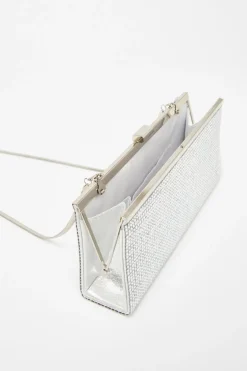 Quiz Diamante Clutch Bag Silver Outlet