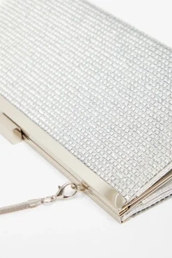 Quiz Diamante Clutch Bag Silver Outlet