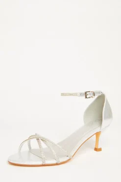Quiz Diamante Cross Strap Heels Silver Online