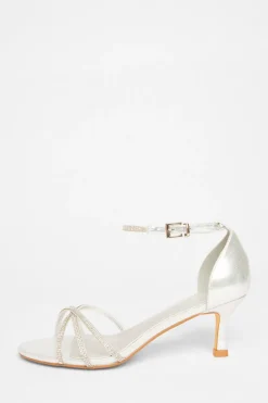 Quiz Diamante Cross Strap Heels Silver Online