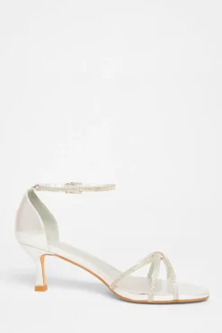 Quiz Diamante Cross Strap Heels Silver Online