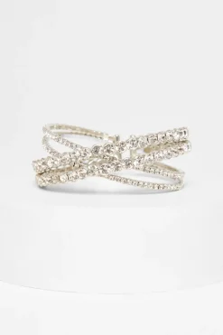 Quiz Diamante Cuff Bracelet Silver Outlet