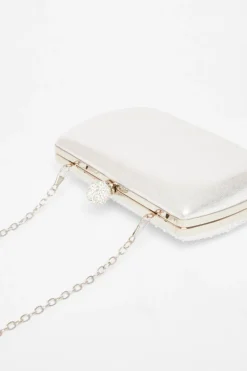 Quiz Diamante Curve Box Bag Silver