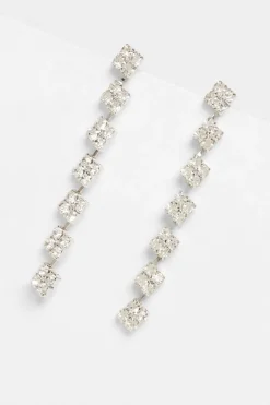 Quiz Silver Diamante Drop Earrings Hot