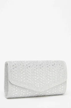 Quiz Diamante Envelope Clutch Bag Silver Discount