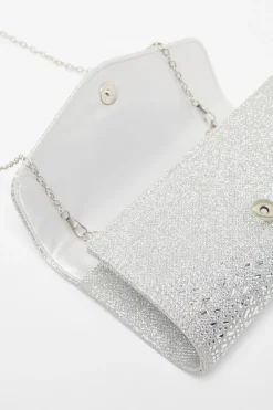 Quiz Diamante Envelope Clutch Bag Silver Discount