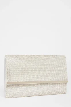Quiz Silver Diamante Envelope Clutch Bag Hot