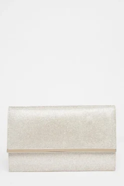 Quiz Silver Diamante Envelope Clutch Bag Hot