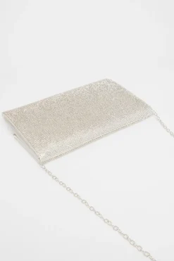 Quiz Silver Diamante Envelope Clutch Bag Hot