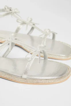 Quiz Silver Diamante Flat Sandals Outlet