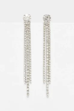 Quiz Silver Diamante Fringe Earrings