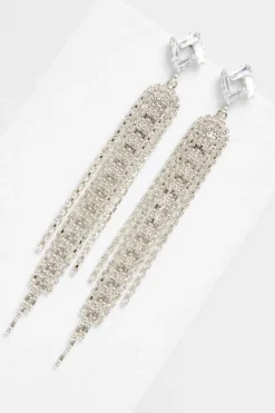 Quiz Silver Diamante Fringe Earrings Sale