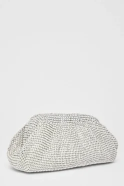 Quiz Diamante Gathered Pouch Bag Silver Hot