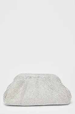 Quiz Diamante Gathered Pouch Bag Silver Hot
