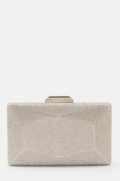 Quiz Diamante Geometric Box Bag Silver Clearance