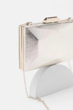 Quiz Diamante Geometric Box Bag Silver Clearance