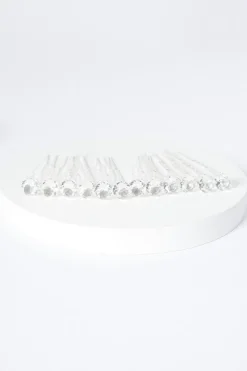 Quiz Silver Diamante Hair Pins