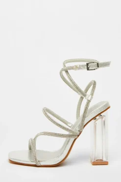 Quiz Diamante Heeled Sandals Silver Discount