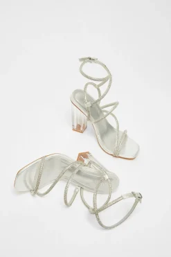 Quiz Diamante Heeled Sandals Silver Discount