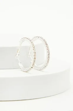 Quiz Diamante Hoop Earrings Silver New