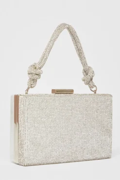 Quiz Silver Diamante Knot Top Handle Bag Clearance