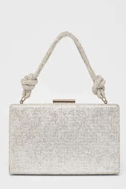 Quiz Silver Diamante Knot Top Handle Bag Clearance