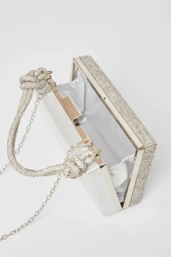 Quiz Silver Diamante Knot Top Handle Bag Clearance