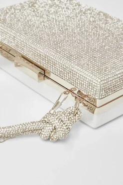 Quiz Silver Diamante Knot Top Handle Bag Clearance