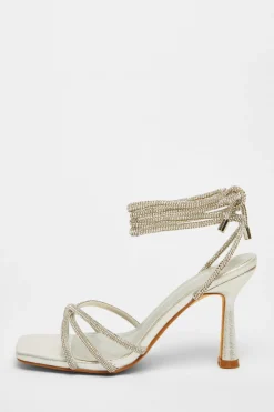 Quiz Diamante Lace Up Heels Silver New