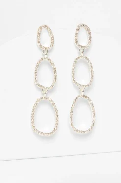 Quiz Silver Diamante Oval Drop Earrings