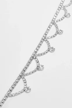 Quiz Diamante Scalloped Choker Silver Discount