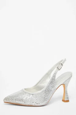 Quiz Silver Diamante Sling Back Court Heels Best