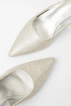 Quiz Diamante Sling Back Heels Silver Online
