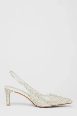 Quiz Diamante Sling Back Heels Silver Online