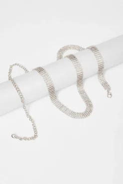 Quiz Diamante Small Chain Belt Silver Discount