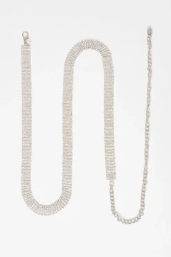 Quiz Diamante Small Chain Belt Silver Discount